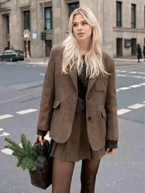 Conjunto Adéle Blazer e Saia Xadrex Oversized