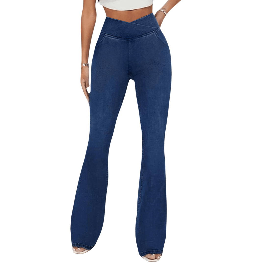 Calça Jeans Feminina de Cintura Alta Cruzada [CALÇA EFEITO BARRIGA CHAPADA]