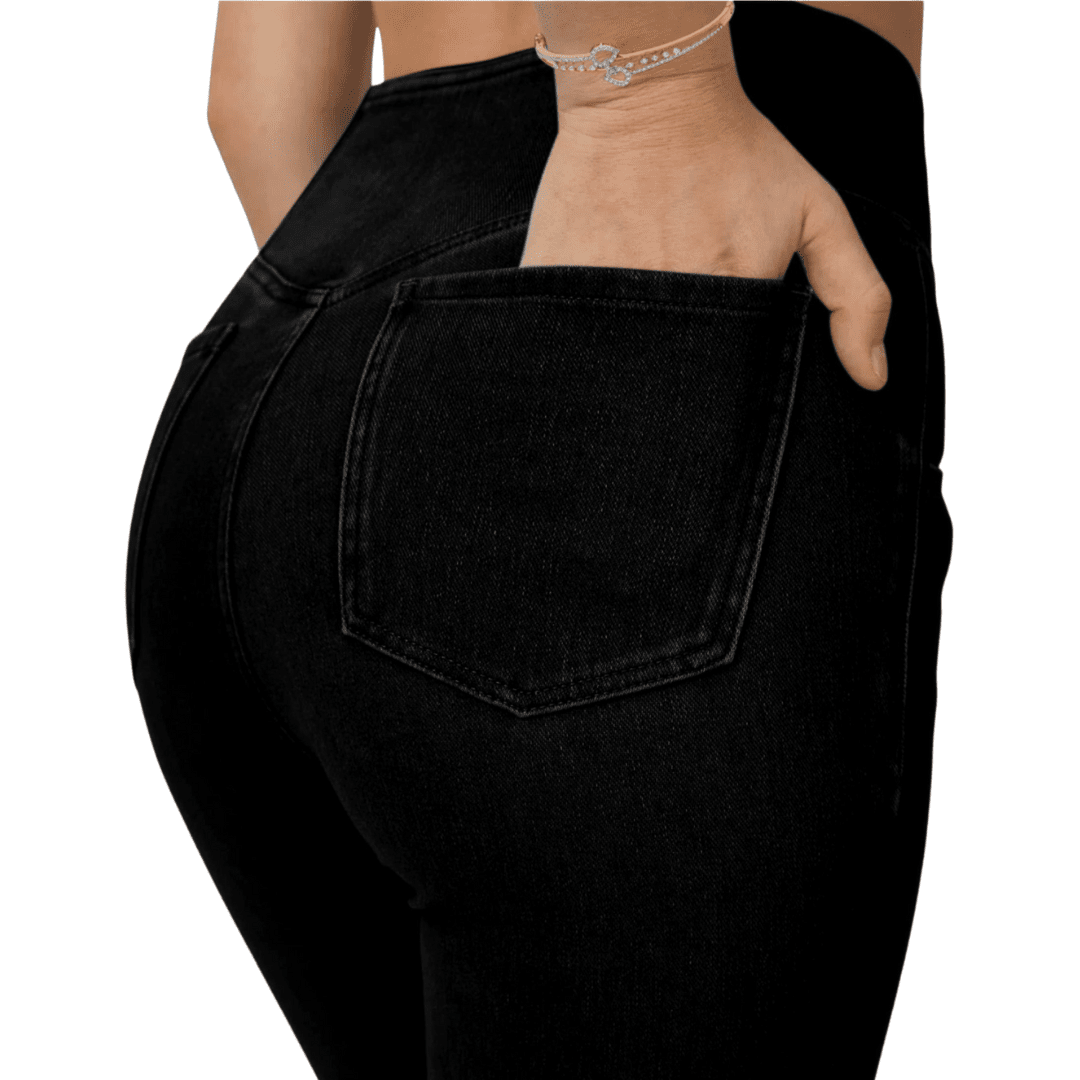 Calça Jeans Feminina de Cintura Alta Cruzada [CALÇA EFEITO BARRIGA CHAPADA]