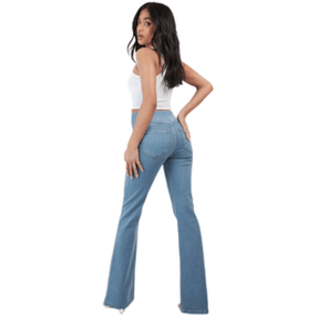 Calça Jeans Feminina de Cintura Alta Cruzada [CALÇA EFEITO BARRIGA CHAPADA]