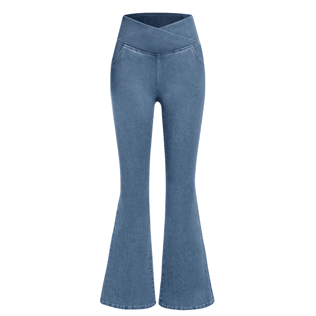 Calça Jeans Feminina de Cintura Alta Cruzada [CALÇA EFEITO BARRIGA CHAPADA]