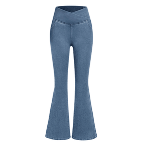 Calça Jeans Feminina de Cintura Alta Cruzada [CALÇA EFEITO BARRIGA CHAPADA]